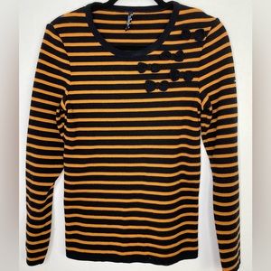 Saint JAMES MADEMOISELLE Wool Blend marinière Stripe Sweater Bow Appliques